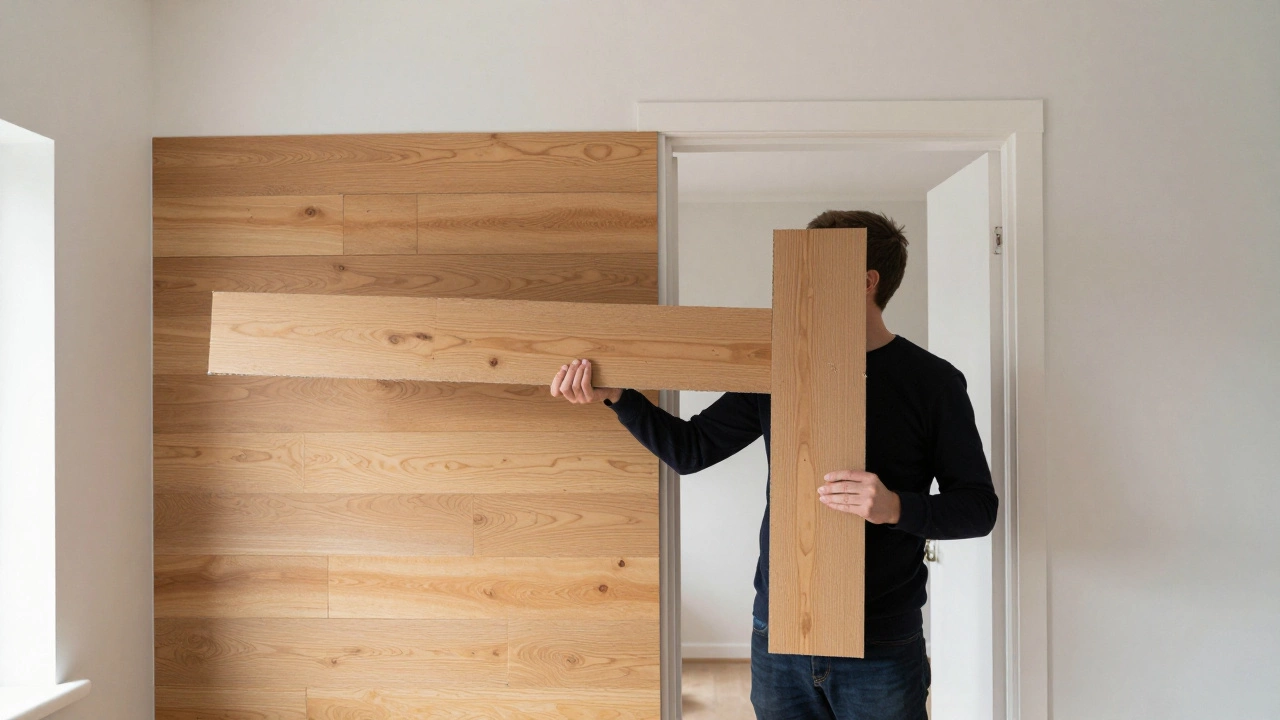 Homeowner comparing floor direction options in an L-shaped room.