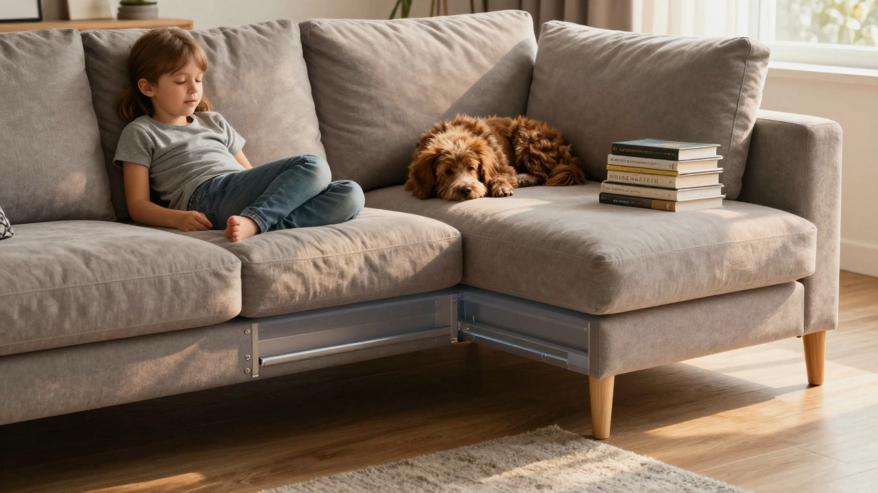 Family using a durable corner sofa daily with no signs of wear after years.
