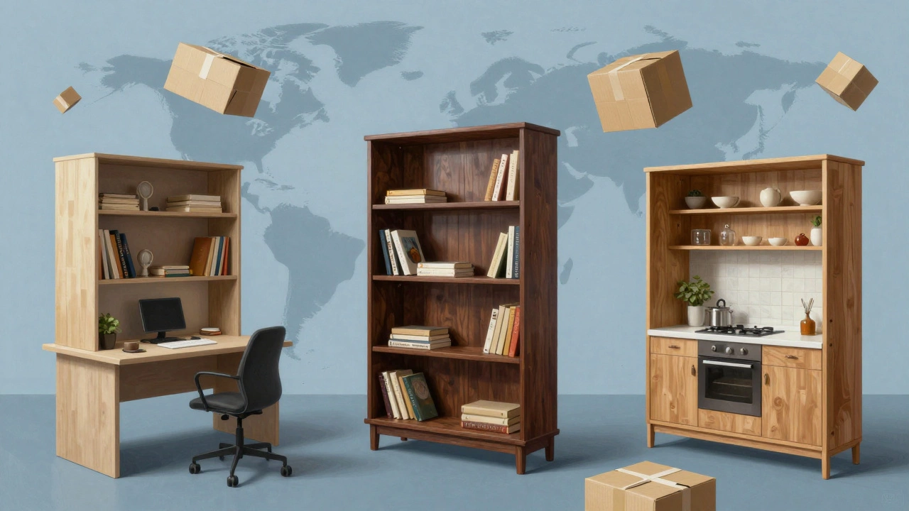 The BILLY bookcase adapted across cultures: Germany, France, China, and India, connected by modular design.