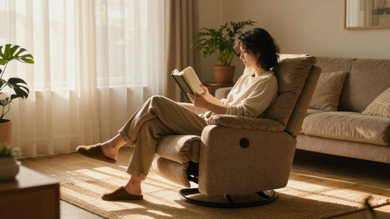 Person relaxing in a recliner in a sunny room.