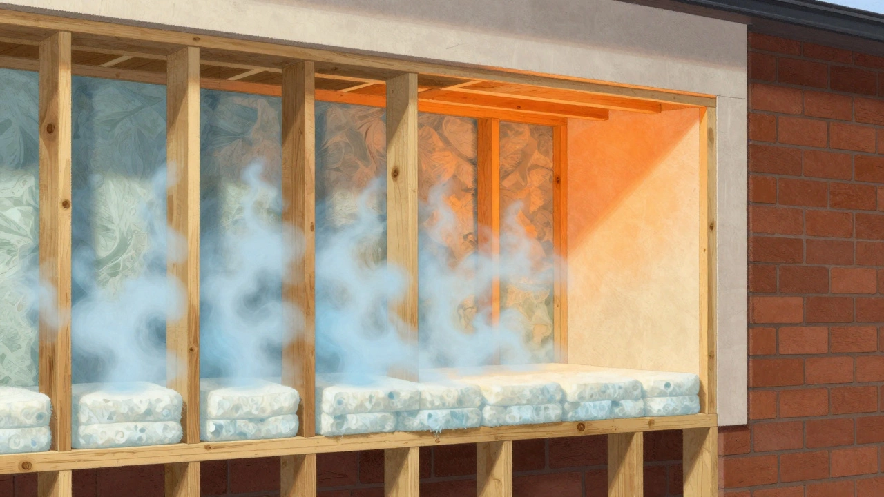 Wall cross-section showing trapped moisture in insulation