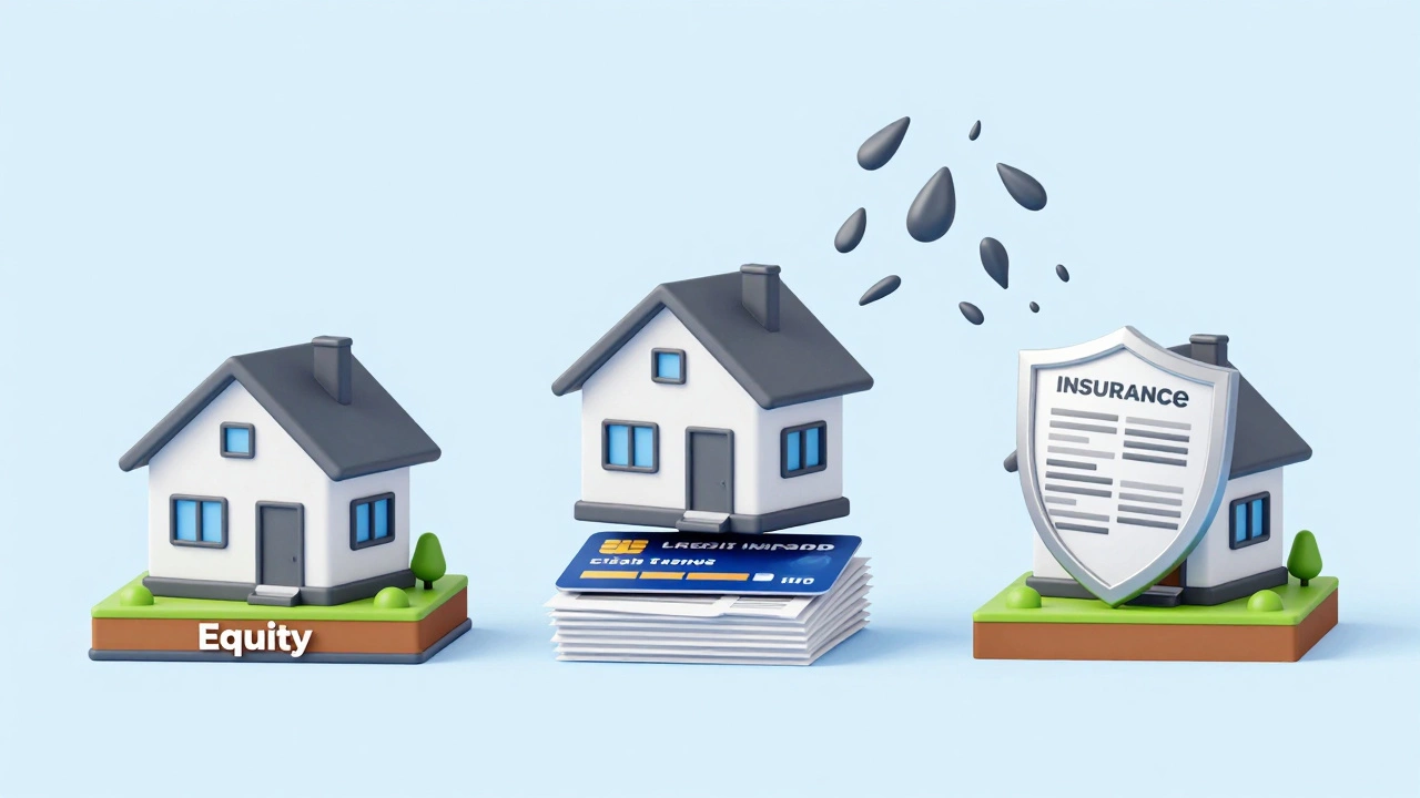 Conceptual graphic showing different roof financing methods like equity and loans