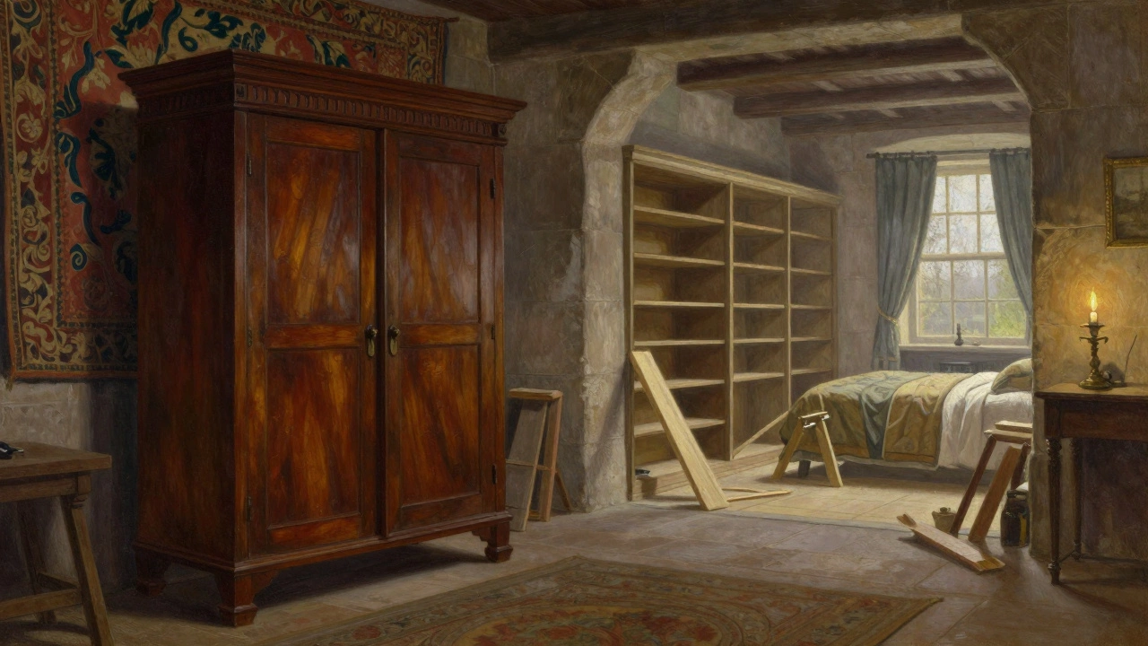 Historical comparison of medieval wardrobe and Victorian closet