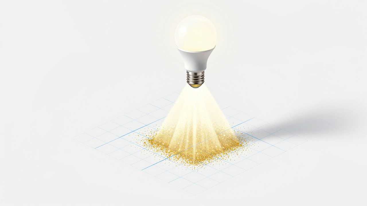 Conceptual art showing light beams from bulb spreading over a gridded floor