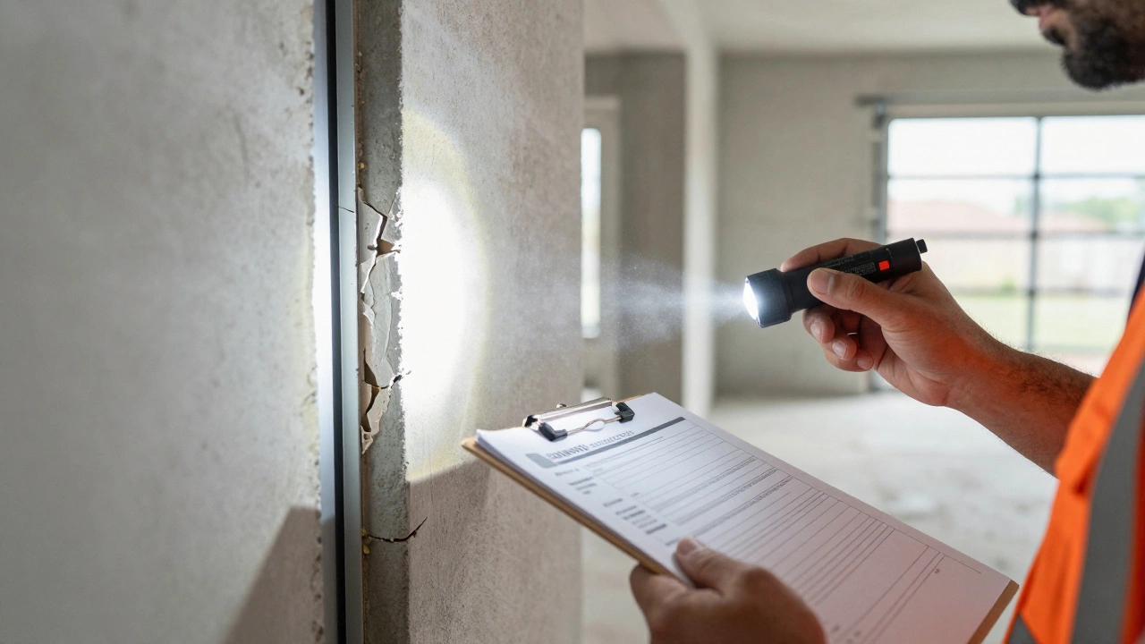 Inspector checking for defects during a pre-settlement building inspection