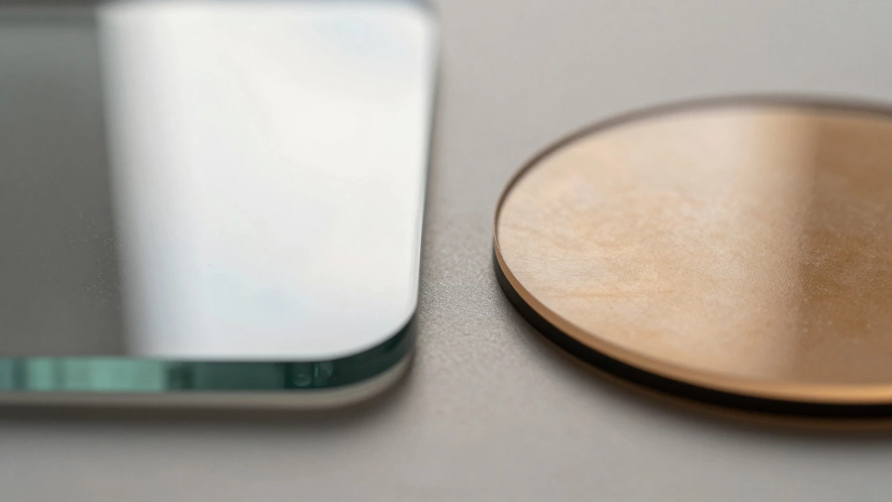 Close-up comparison of glass and acrylic table surfaces