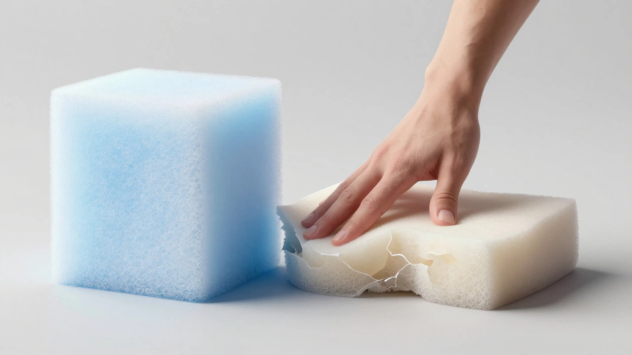 Conceptual comparison of firm high-density foam versus flattened low-density foam