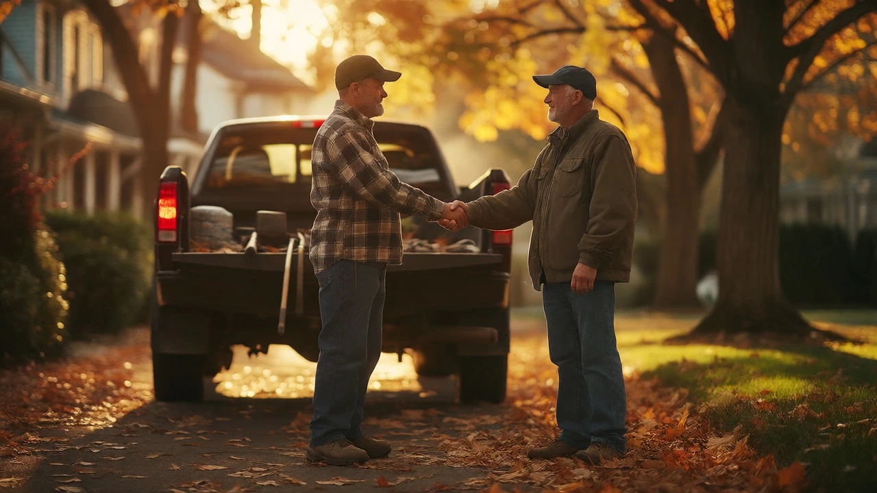 Handshake between homeowner and landscaper in autumn setting