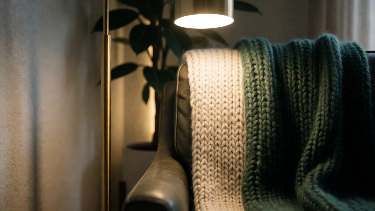 Layered lighting and mixed textiles in a cozy home corner