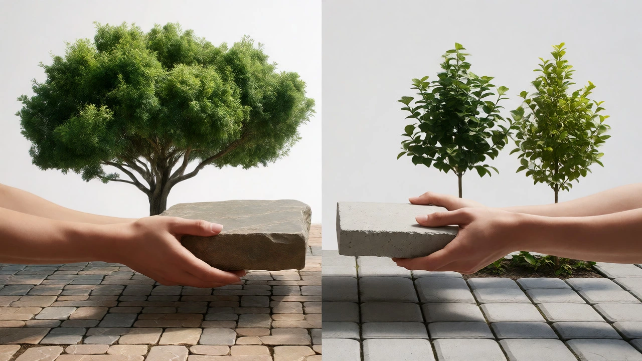 Visual comparison of high-cost vs budget-friendly landscaping materials